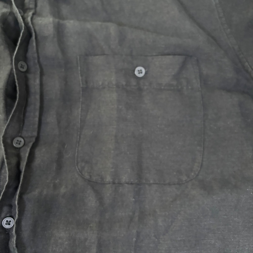 VTG Oleg Cassini Mens XL Black Short Sleeve Button Down Linen Blend Shirt Pocket - Picture 5 of 9